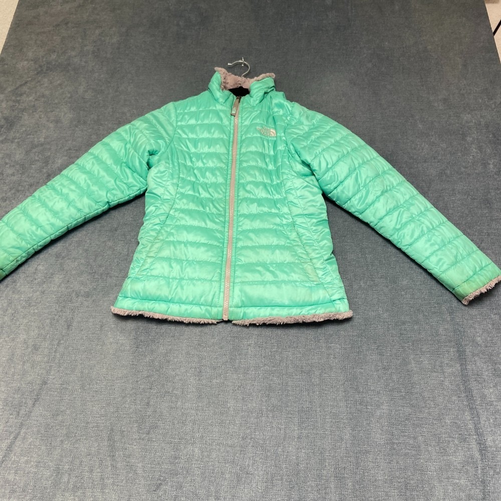 The North Face Mossbud Reversible Jacket Girls Medium 10/12 Aqua Green Full Zip